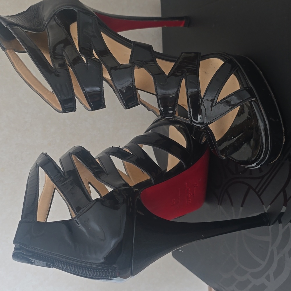 Christian Louboutin Black Patent Strappy Heels